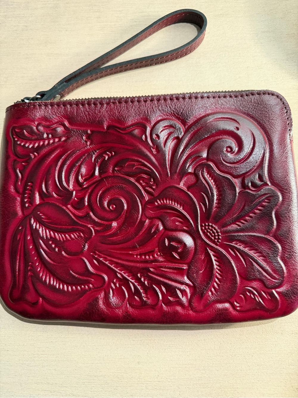 Patricia Nash Embossed Floral Wristlet Clutch - Burgundy